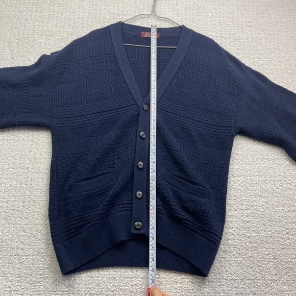 VTG Sweater Men M Blue Cooper Wool Blend Cardigan Grandpa Button 90s Canada Made - Picture 10 of 16